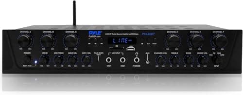 Image of Pyle Bluetooth Amplifier Hifi - 600W Karaoke Mini Amp Wireless, 6 Channel Hi Fi Amplifier Stereo AV Receiver & Amplifiers w/Digital LCD, Headphone Jack, 1/4'' Microphone IN USB SD AUX RCA FM Radio