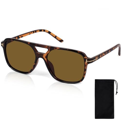 Image of vsshe Retro Square Sunglasses, Double Bridge Tortoiseshell Frame with Tea-Colored UV400 Protection Lenses, Vintage 90s Classic Pilot Eyewear for Women Men Driving, Outdoor, Beach, Party