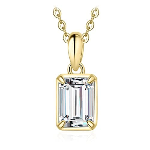 Image of JewelryPalace Emerald Cut 1ct Cubic Zirconia Solitaire Pendant Necklace for Women, 925 Sterling Silver Yellow Gold Plated Necklaces for Her, Classic Simulated Diamond Jewellery Set, 18 Inches chain