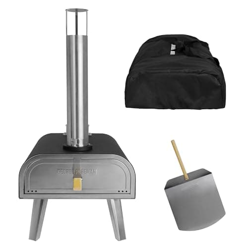 Image of George Foreman Outdoor 16 Inch Wood Pellet Portable Wood Fired Pizza Oven Black with Paddle and Carry Bag, BBQ Oven & Smoker, Foldable Legs GFWPPO2BPC