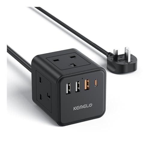 Image of PD20W Cube Extension Lead with 4 USB Slots, Kemelo 4 Way (13A/3250W) Multi Plug Extension Cable with Child Safety UK Desktop Power Extension Socket,1.5M Extension Cords for Home Dorm Office