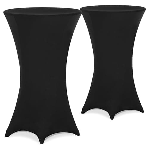 Image of Detex® Set of 2 Bar Table Stretch Slip Covers for 60-65cm Diameter Bistro Tables | 120cm Height | 30°C Washable Easy Care Fabric | Ideal for Weddings, Parties, Events | Black