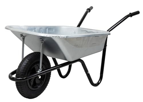 Image of Barrow in a Box Builder 90L Galvanised Wheelbarrow, The Walsall Wheelbarrow Company, Heavy Duty Steel Wheelbarrow with Pneumatic Tyre