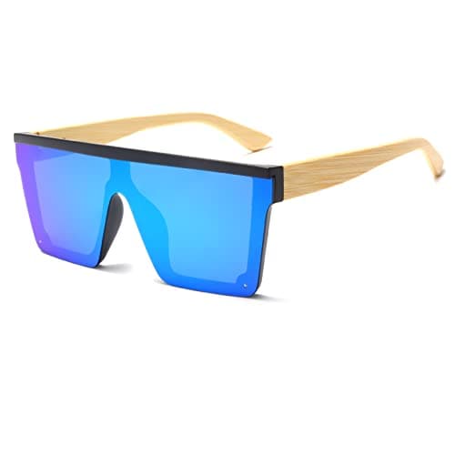 Image of Long Keeper Flat Top Square Sunglasses for Women Men, Cool Oversized Wooden Sunglasses Rimless Vintage Fashion Glasses UV400 Protection Shades