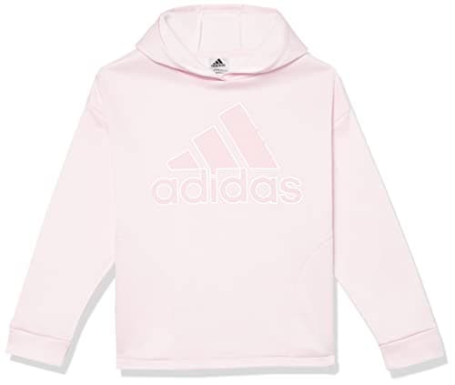 Image of adidas Girls Long Sleeve Mélange Hooded Fleece Pullover, Clear Pink Heather, Medium