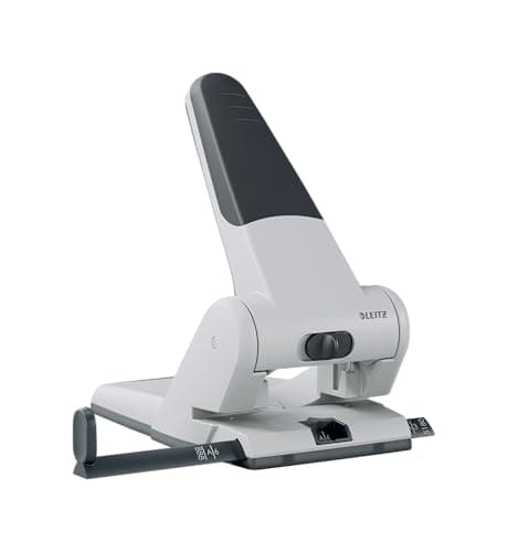 Image of Leitz Heavy Duty Hole Punch, 65 Sheets, Guide Bar with Format Markings, Metal, 51800084 - Silver