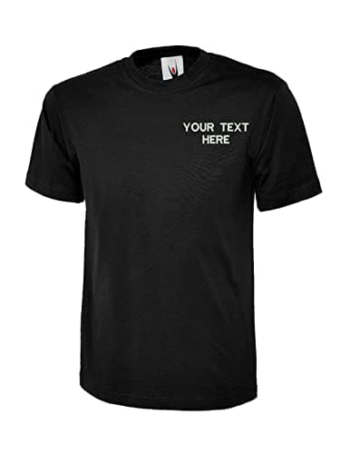 Image of Personalised Embroidered Your Text Classic T-Shirt UC301 Unisex Adult Casual Workwear Partywear Best Gift Tee Top (Black, M)