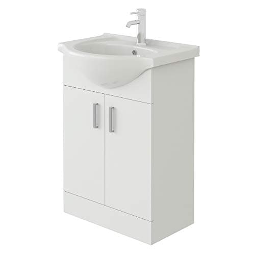 Image of VeeBath Mars 550 Vanity Unit Furniture, Ceramic Wash Basin Sink, Floor Standing, Soft Close Doors Bathroom Storage Cabinet- White (Flat Pack)