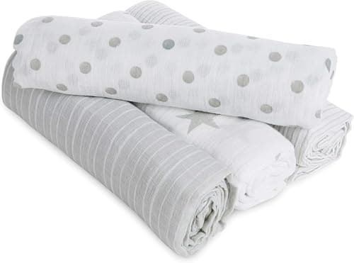 Image of aden + anais essentials 100% Cotton Muslin Swaddle & Receiving Blanket for Baby Girls & Boys, 112x112cm, Newborn Swaddling Set, Infant & Toddler Shower Gift, 4 Pack, dusty