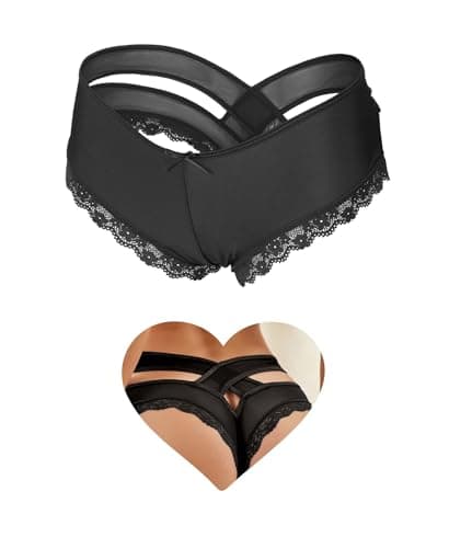 Image of ohyeahlady Women's Underwear Lace Thongs Sexy Cross Backed Cheeky Knickers Panties Ladies Bikini Briefs Black Knickers Size 20 22