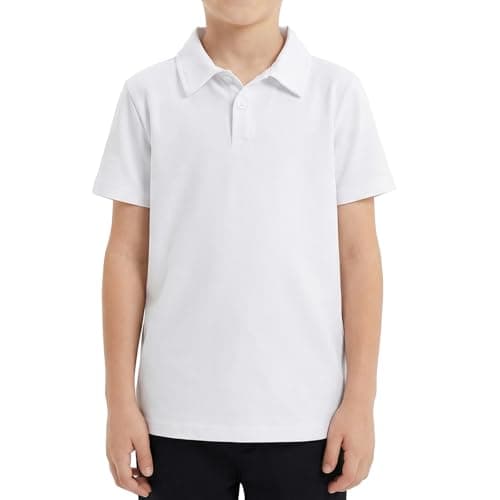 Image of Ewbob Plain White Polo Shirt Boys Girls School Uniform Cotton Polo Short Sleeve Tops Unisex Childrens Kids T Shirts C35 White 11-12 Years