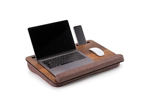 Image of Vigo Wood Laptop Tray for Bed, Lap Desk for Laptop, Stand for Bed, Lap Tray with Cushion, Portable Lap Tray for Home Office Fits up to 17.3'' Tablet and Phone Holder (Walnut & Brown)