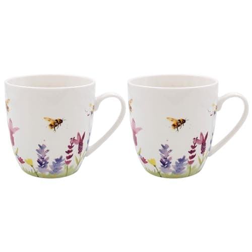Image of Lesser & Pavey Set of 2 British Designed Coffee Mug | Ceramic Coffee Mugs for Home or Work | Large Mugs for Hot Drinks | Lavender & Bees Tea and Coffee Cups - Jennifer Rose Gallery