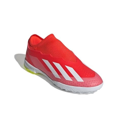 Image of adidas Unisex-Child X Crazyfast League Laceless Turf Sneaker, Solar Red/White/Team Solar Yellow, 5.5 Big Kid