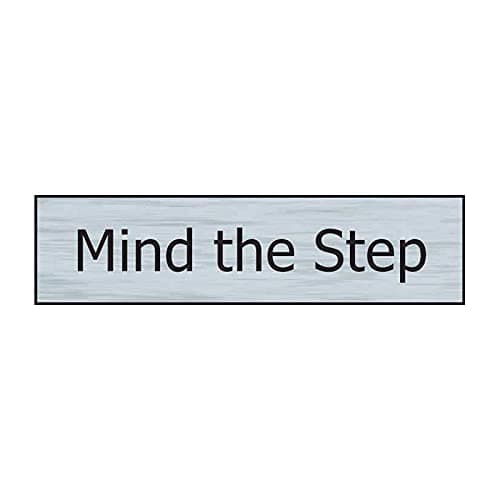 Image of Mind The Step Sign - Self-Adhesive PVC - Stainless Steel Effect - 200mm x 50mm