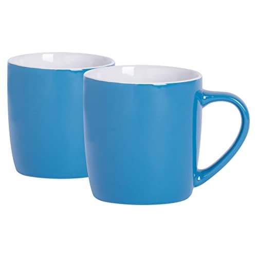 Image of Argon Tableware Coloured Coffee Mugs - Blue - 350ml - Pack of 2 - Gloss Ceramic Stoneware Latte Cappuccino Cups Hot Chocolate Cups Colourful Mug Set with Handle