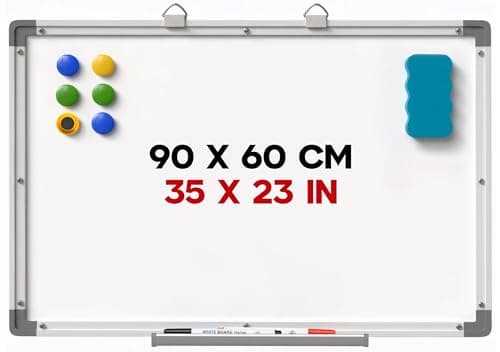 Image of Yolay Magnetic Whiteboard, Large Whiteboard for Wall, Dry Wipe Board, Big White Board 90x60cm for Office, Home & School with Aluminum Frame, Includes 2 Marker Pens, 6 Magnets & 1 Eraser