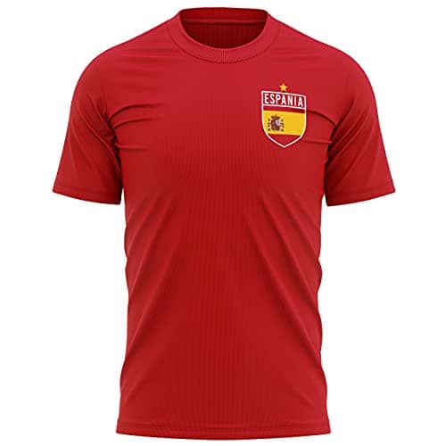 Image of Purple Print House Espania Football Shirt - Mens Espania Flag Badge Retro T Shirt - Football Country European 2021 Supporters Gifts for Him - 2020 Spain Spanish Tournament Footy Soccer Top, L, Red