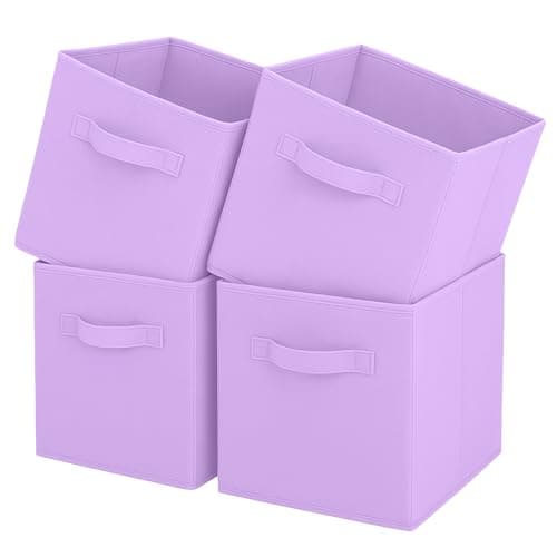 Image of Pinkgarden Storage Box, Collapsible Fabric Storage Cube with Handles for Home, Kids Room, Closet and Toy Organization,Pack of 4, 26.7 x 26.7 x 27.9 cm, Purple