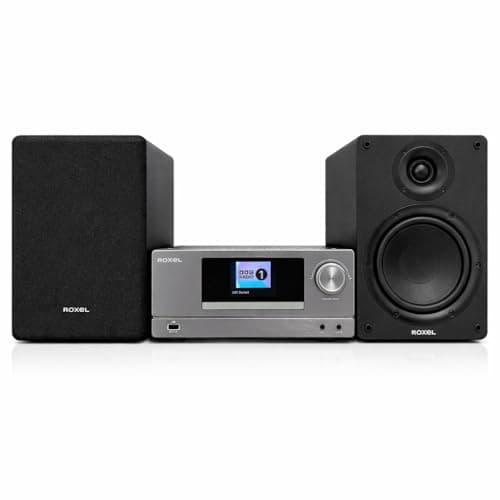 Image of ROXEL All-in-One Hi-Fi System – CD Player, DAB+/FM Radio, BT 5.4, 100W Speakers, USB Playback, Optical TV Input, 3m Detachable Cables, Headphone Jack – Compact Home Stereo Audio, RCD-850BT (Gunmetal)