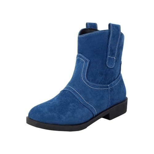 Image of Ankle Boots For Women Low Heel Wide Fit Fashion Round Toe Western Boots Women Beige Short Slip On Cosy Warm Suede Ladies Boot Solid Color Plus Size Baggy Walking Boot