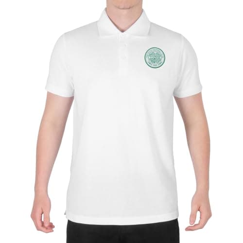 Image of Celtic FC Official Football Gift Mens Single Crest Polo Shirt White Medium