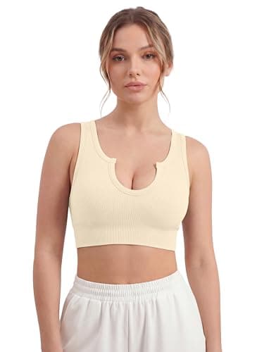 Image of Super Eagle® Seamless Sports Bra for Women Wire-Free Push-Up Bra with Removable Pads for Yoga Running & Gym Beige