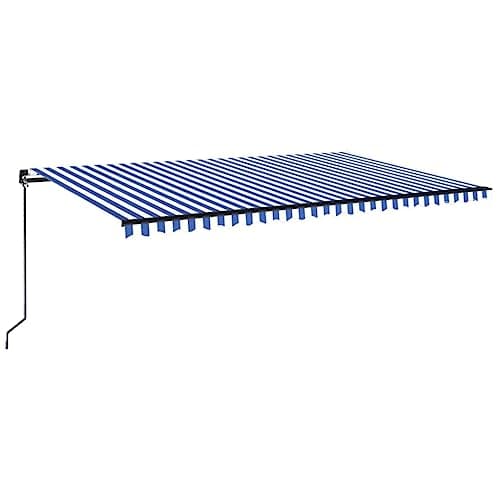 Image of vidaXL Manual Retractable Awning with LED Lights 500x350 cm - Blue/White, Aluminium Frame, Adjustable Outdoor Patio Canopy