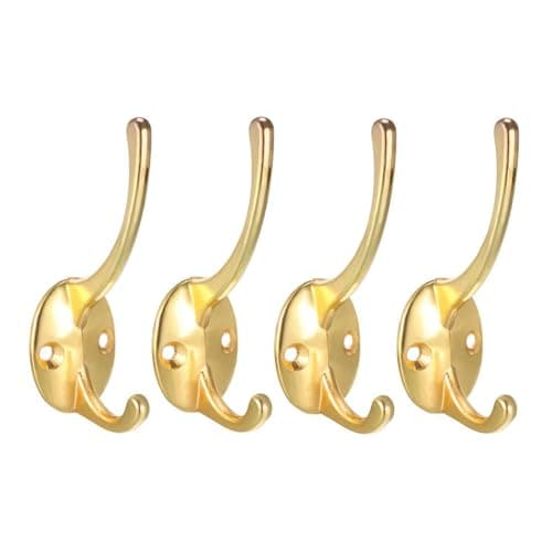 Image of TA-VIGOR 4Pcs Coat Hooks, Heavy Duty Wall Mounted Coat Hat Hook, Gold Robe Vintage Hooks Hangers for Hat Clothes Hanger Towel Keys