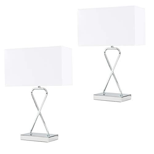 Image of MiniSun | Pair of Contemporary Polished Chrome Table Lamps with a White Rectangular Shade | Table Lamps & Home Improvements Essential