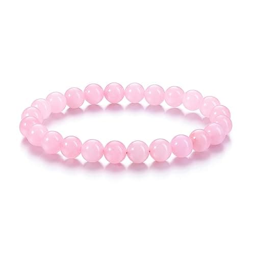 Image of CrystalTears Rose Quartz Crystal Beaded Bracelet for Women 6mm Healing Crystal Gemstone Beads Bracelets Women’s Natural Rose Quartz Stone Bracelet Jewellery Gifts for Women Mum Christmas Birthday