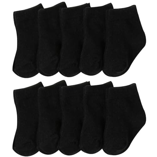 Image of QIYIENDIAN 10 Pairs Baby Crew Socks Soft Cotton Socks Elastic Baby Solid Colors Unisex Infant Toddler(Black,6-12M)