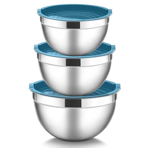 Image of HaWare Stainless Steel Mixing Bowls Set of 3, Metal Salad Nesting Bowls for Baking/Prepping/Serving/Food Storage- 1.5/3/4.5QT, Airtight Lids, Heavy Duty & Dishwasher Safe-Blue