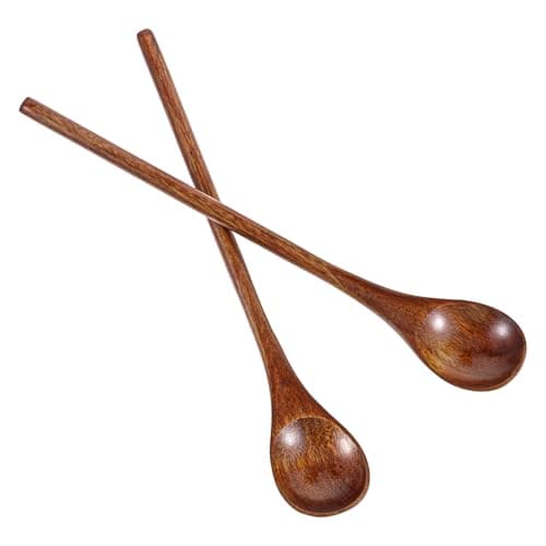 Image of Molain 2 Pcs Long Handle Wooden Coffee Spoons, Nanmu Wooden Spoons for Honey Tea, Round Wood Teaspoon Wood Teaspoon for Mixing Stirring Eating Soup Cooking