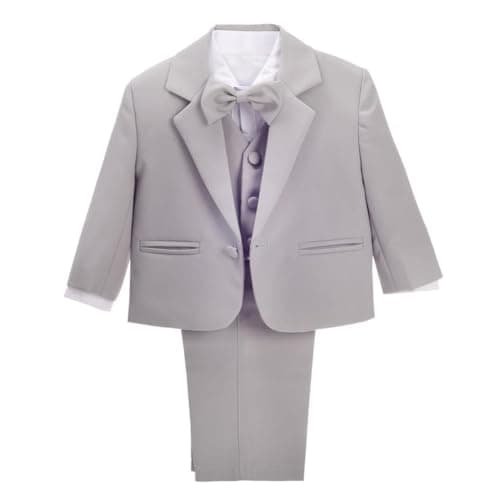 Image of Lito Angels Little Boy Formal Dress Suit Wedding Outfit Wear, 5 Pieces Set (Blazer, Shirt, Waistcoat, Trousers, Bow Tie) Age 6-7 Years (Tag Number 07), Grey
