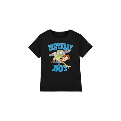 Image of Toy Story Birthday Boy Woody and Buzz Unisex Kids T Shirt, Black, 5-6 Years