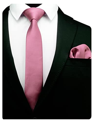 Image of Gusleson 2.4" Dusty Rose Skinny Tie for Wedding Solid Formal Slim Necktie and Handkerchief Set For Men (UK0754-41)