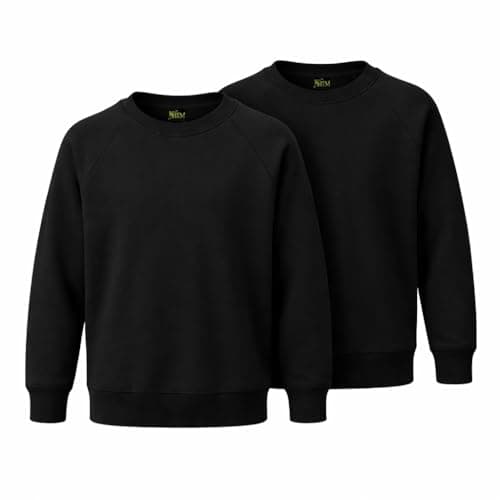 Image of KHIM Fleece Sweatshirt Unisex Sweater Jumper Full Sleeve Kids Boys Girls Children Top Crew Neck Outdoor Activewear (UK, Age, 11 Years, 12 Years, Regular, Black Pack 2)