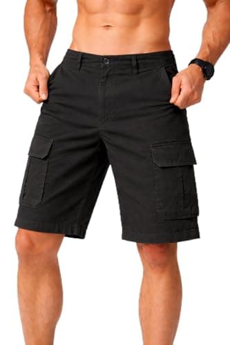 Image of True Face Mens Stretch Cotton Cargo Shorts Knee Length Casual Summer Utility Shorts with Multiple Pockets Black 42
