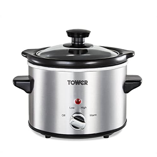 Image of Tower Infinity Compact Slow Cooker with Keep Warm Function, 1.5L, 120W, Stainless Steel, T16020