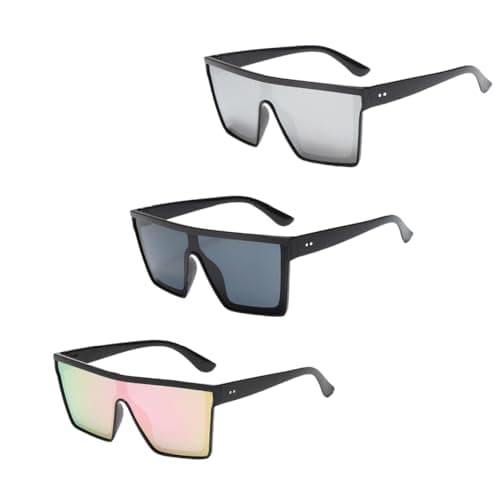 Image of SDXCJY 3 Pairs Oversized Square Sunglasses,Flat Top Oversized Square Sunglasses for Women Men Vintage glasses Big Frame Fashion Shades for Outdoor Activities, Party (3pcs)