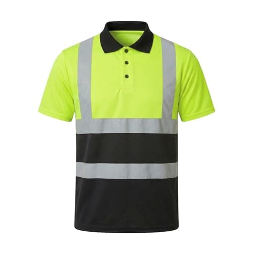 Image of HYCOPROT Hi Viz Vis High Visibility Polo Safety Shirts Short Sleeve Reflective Breathable Safety Clothing Lightweight Work T Shirt Polo Shirts Double Tape Workwear Top EN ISO 20471 Class 2 for Men