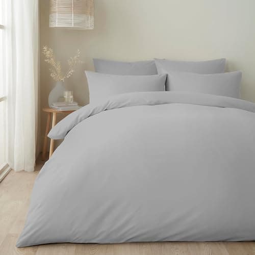 Image of Appletree Silver Double Duvet Cover Set – 200x200cm Light Grey Bedding – Soft Luxury 100% Cotton Hotel Style – Plain Grey Quilt Cover with Pillowcases for Bedroom