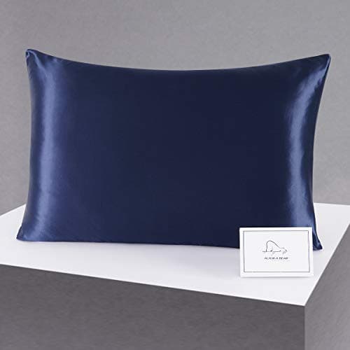 Image of ALASKA BEAR Silk Pillowcase Envelope Closure, 22 Momme 100 Percent Mulberry Silk Pillow Slip Foldover Design, Washable and NO Zipper, King(1, Navy)