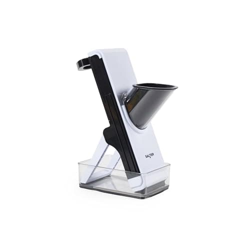 Image of Salter Safe Slice Mandoline – Interchangeable Stainless Steel Blades, Julienne, Baton & Dual Slice Functions, Safety Food Pusher, Large Collecting Tray with Storage Lid, Compact Foldable Design