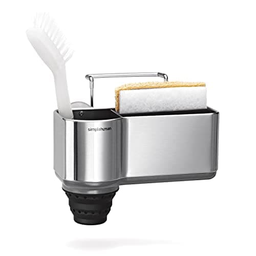 Image of simplehuman KT1116 Kitchen Sink Caddy Organiser Holder Tidy, With Suction Cups, Wire Ledge Hanger, Extends To Hold Longer Brushes, Sponge Storage, Rustproof, Brushed Stainless Steel