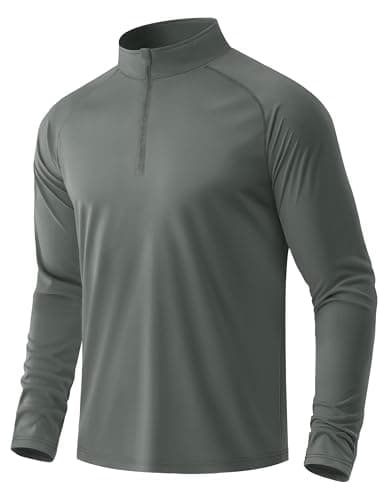 Image of MAGCOMSEN Men's Long Sleeve Shirts Running Gym Sports T Shirt 1/4 Zip Sun Protection UPF 50+ Tops Summer Rash Guard Shirts,Dark Grey,M