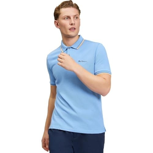 Image of Ben Sherman Men's Signature 100% Cotton Polo Shirt (UK, Alpha, XL, Regular, Regular, Lake Blue)