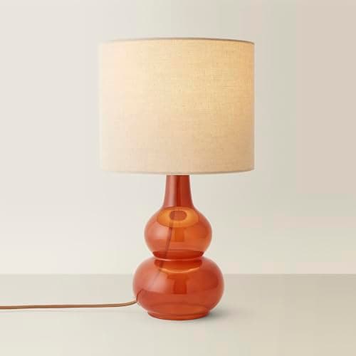 Image of ValueLights | Maguire Burnt Orange Glass Table Lamp with Natural Shade