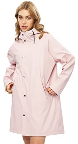 Image of UNIQUEBELLA Raincoat for Women Outdoor Hooded Jacket Rain Jackets Waterproof Breathable Windbreaker-Pink